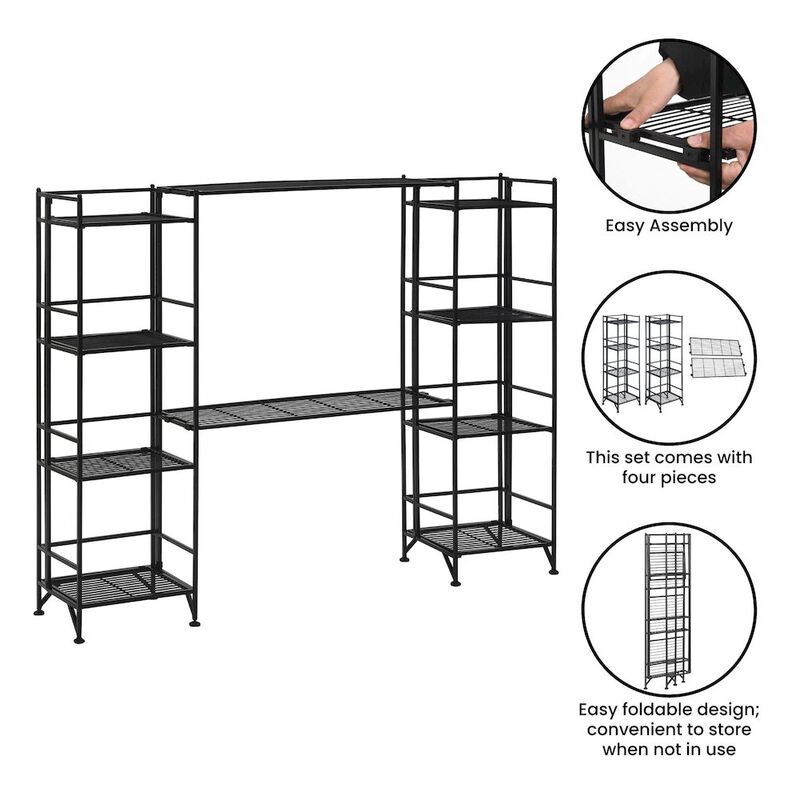 Convenience Concepts Xtra Storage 4 Tier Folding Metal Shelves with Set of 2 Deluxe Extension Shelves