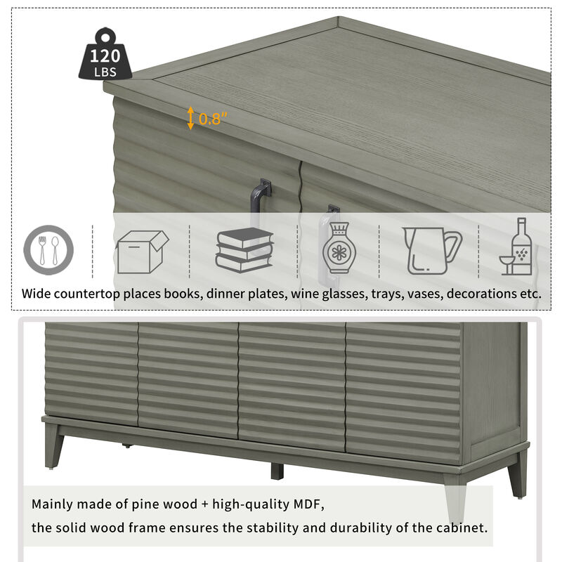 Clihome Sideboard with 4 Door Large Storage Buffet with Adjustable Shelves and Metal Handles for Kitchen, Living Room, Dining Room (Antique Gray)