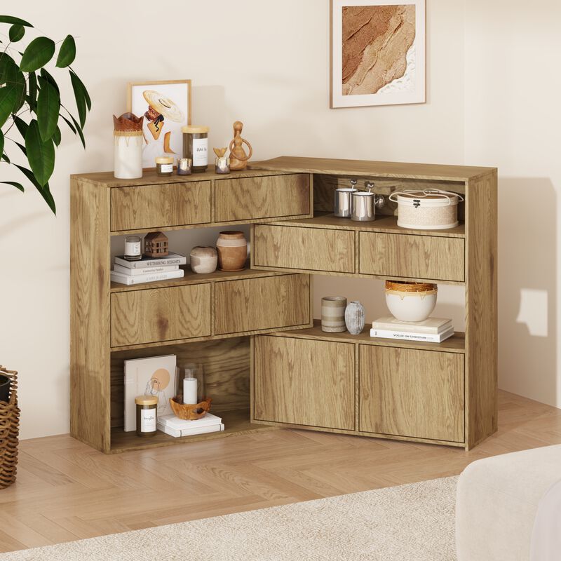 FUFU&GAGA Modern Wooden Pull-Out Drawer Cabinet, P2 MDF, Oak Finish (31.5" W x 35" H x 11.8" D), Oak