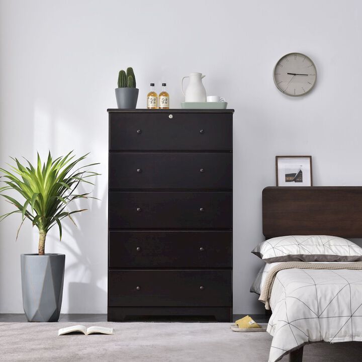 Solid Pine Wood 5 Drawer Chest Dresser