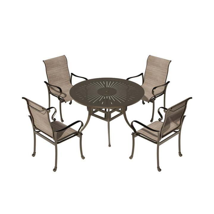 Mondawe 5 Pieces Outdoor Patio Dining Set with 53"W Round Dining Table & 4 Armchairs