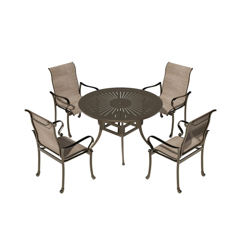 Mondawe 5 Pieces Outdoor Patio Dining Set with 53"W Round Dining Table & 4 Armchairs