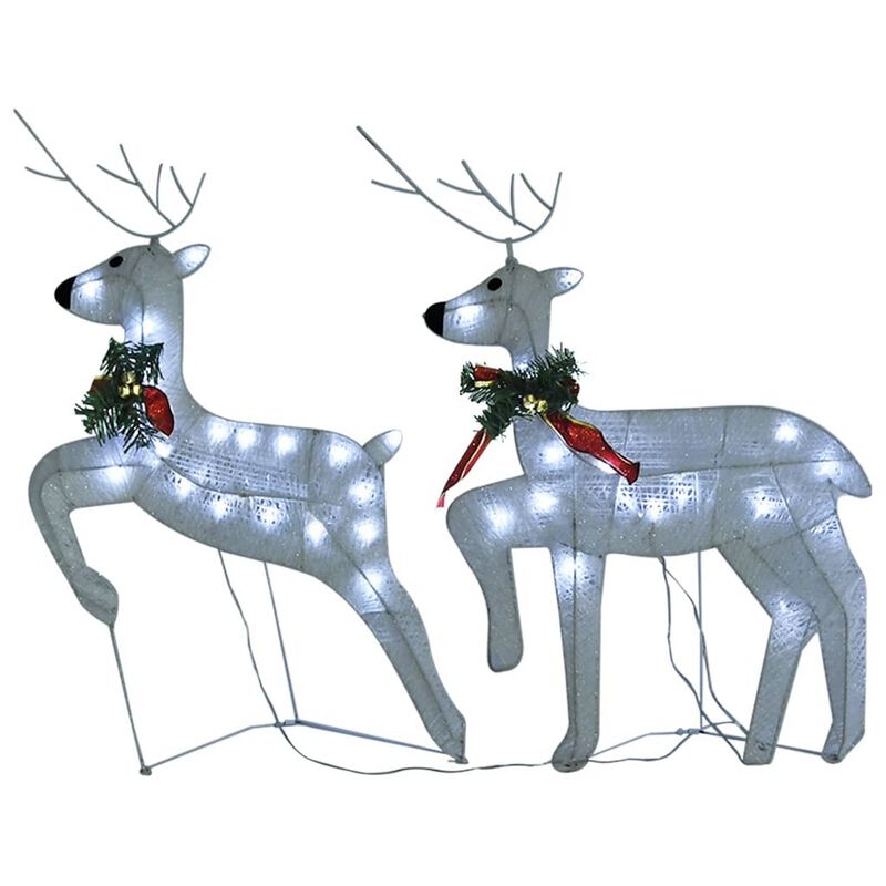 4pc Outdoor Reindeer n Sleigh Christmas Decoration, 100 White LEDs - Benzara