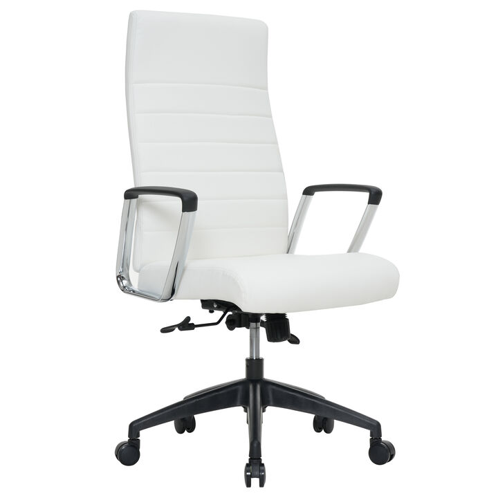 LeisureMod Hilton Modern High Back Leather Conference Office Chair with Adjustable Height & Swivel – Ergonomic and Stylish Office Seating