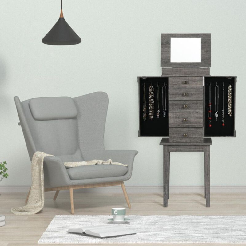 Hivvago Standing Jewelry Cabinet Storage Organizer with Wooden Legs-Gray