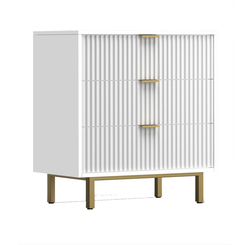 Beth 34 Inch 3 Drawer Small Dresser Chest, Mahogany Wood, White, Gold-Benzara
