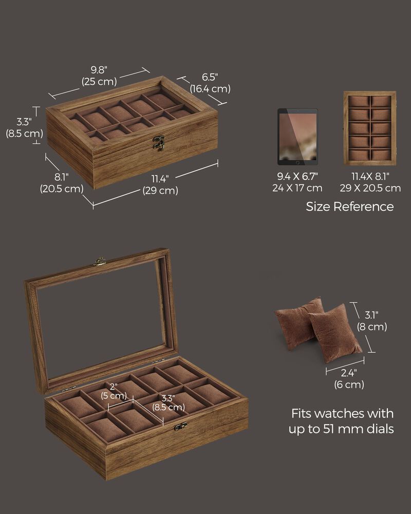 10-Slot Solid Wood Watch Box for Premium Timepiece Storage