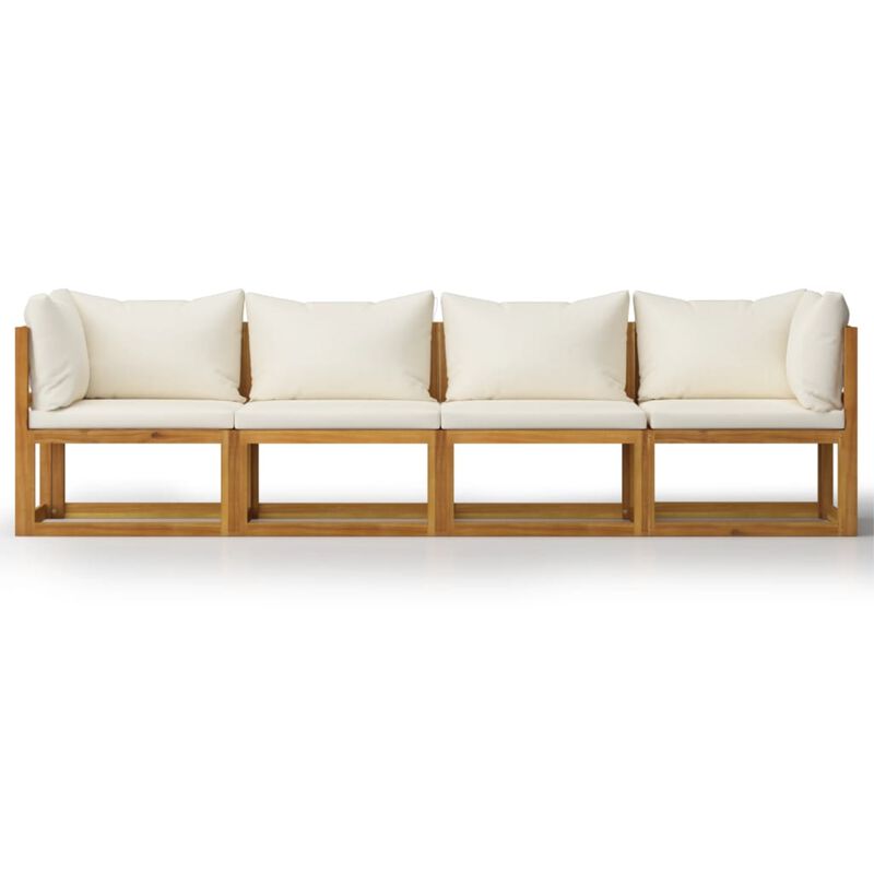 vidaXL 4-Seater Garden Sofa with Cushion Cream Solid Acacia Wood