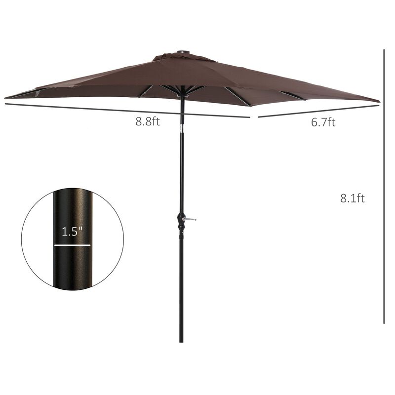 Brown Deck Shade: 9'x7' Patio Umbrella with Solar LEDs and Tilt