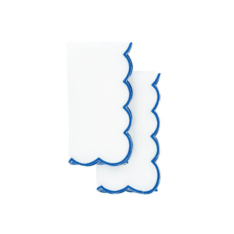 Blue Scalloped Linen Napkins, Set of 4