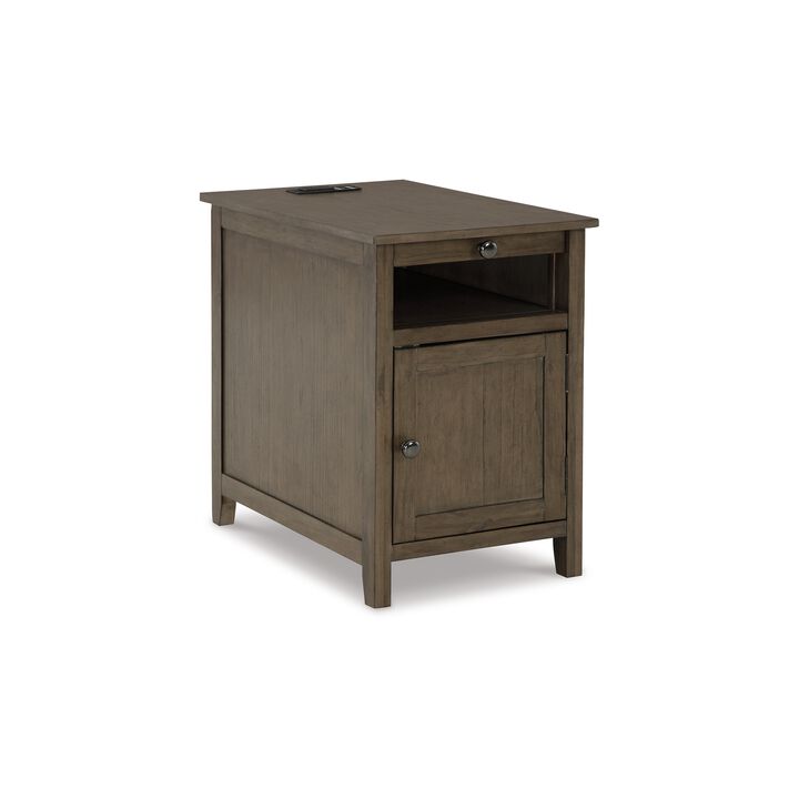 Gena Side End Table, Shelf and Pull Out Tray, Gray Brown Wood 24 Inch - Benzara