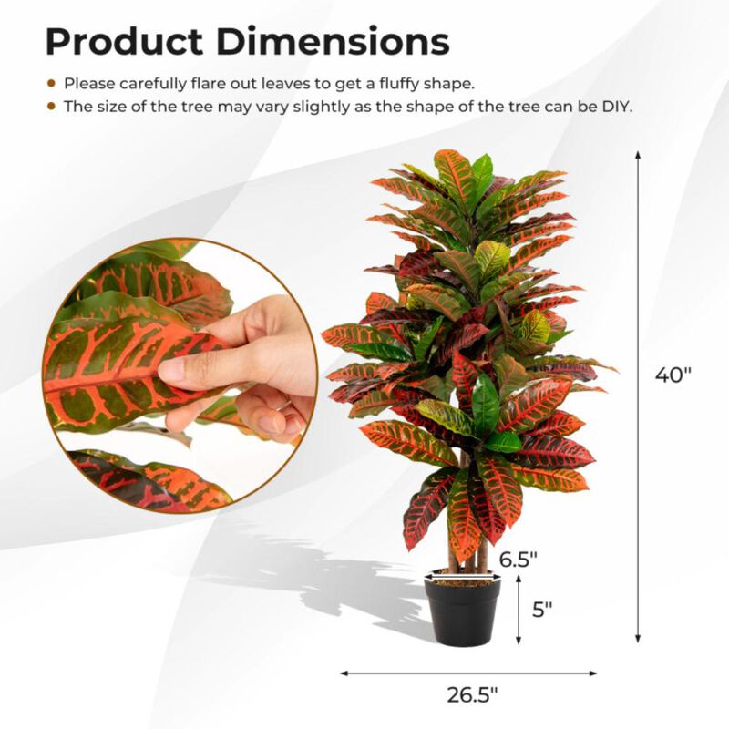 Hivvago Artificial Croton Plant 40 Inch Tall Fake Croton Palm Tree with Colorful Variegated Leaves and Pot
