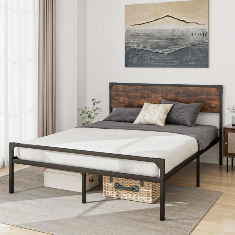 Hivvago Platform Bed with Rustic Headboard and Footboard