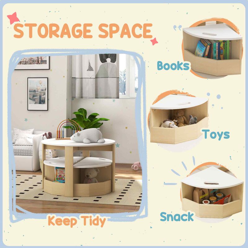 Qaba Kids Table and Chairs Set, 5 Piece Toddler Table and Chairs Set with Storage for Art, Craft, Drawing, Playroom, Classroom, Nursery, White