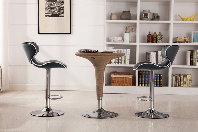 Upholstery Airlift Adjustable Swivel Barstool with Chrome Base, Set of 2, Grey