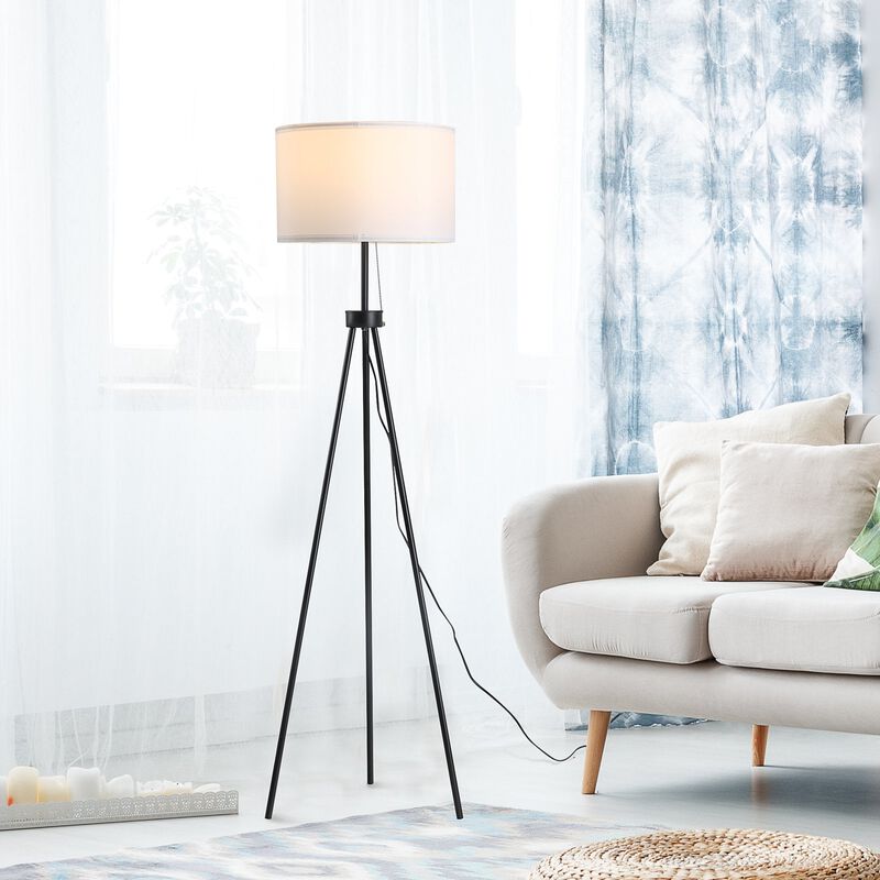 Black Living Room Light: 59.75" Floor Lamp with Fabric Shade