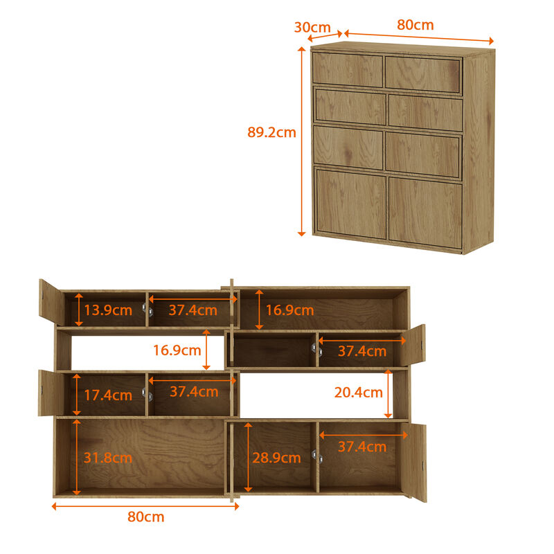 FUFU&GAGA Modern Wooden Pull-Out Drawer Cabinet, P2 MDF, Oak Finish (31.5" W x 35" H x 11.8" D), Oak