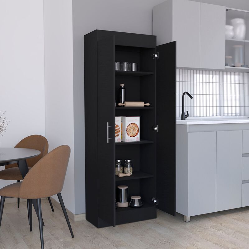 Nepal Pantry Cabinet, Space-Efficient 2-Door Design with Multiple Shelves-Black