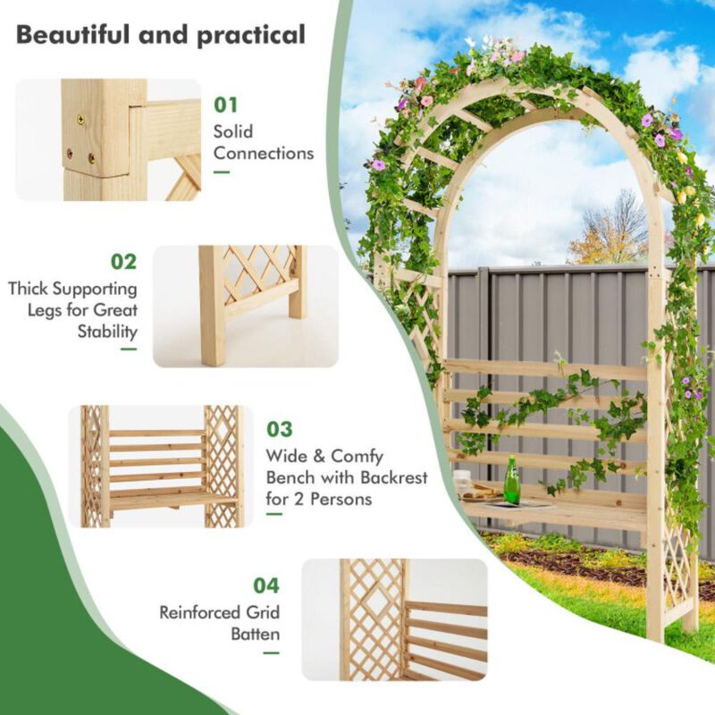 Hivvago Wooden Garden Bench Arch Pergola Outdoor Arbor