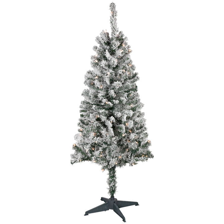 4' Pre-Lit Flocked Pine Artificial Christmas Tree  Clear Lights