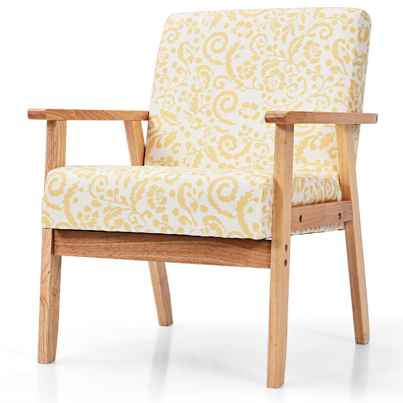 Costway 2PCS Accent Armchair Upholstered Chair Home Office w/ Wooden Frame White