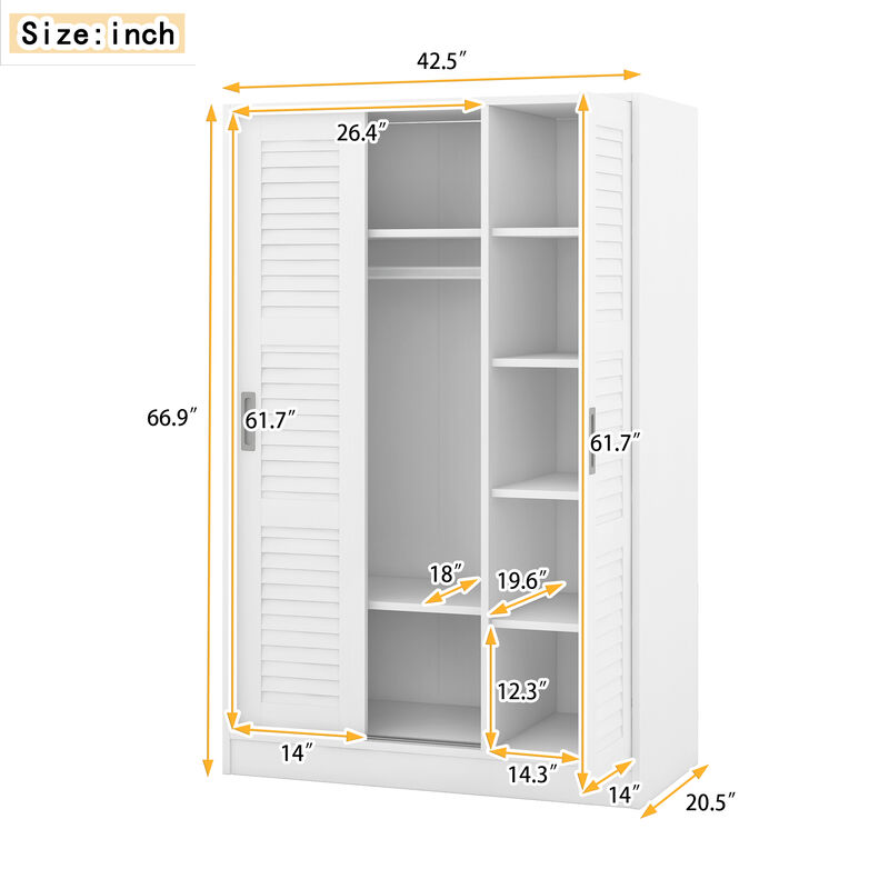 Merax Modern 3-Door Shutter Wardrobe with Shelves