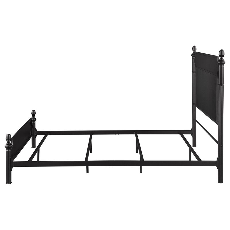 Dei Queen Size Bed, Classic Ribbed Panel Headboard, Black Metal Frame - Benzara
