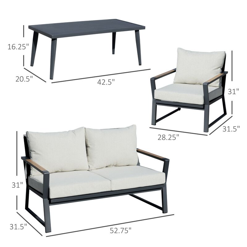 Cream Patio Set: 4-Piece Aluminum Furniture with Loveseat and Table