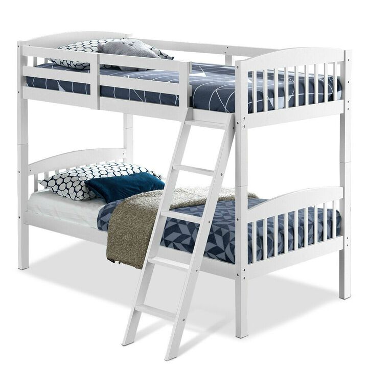 Hivvago Twin over Twin Wooden Bunk Bed with Ladder in White Wood Finish