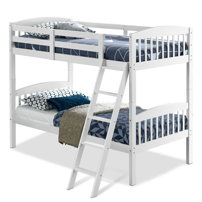 Hivvago Twin over Twin Wooden Bunk Bed with Ladder in White Wood Finish