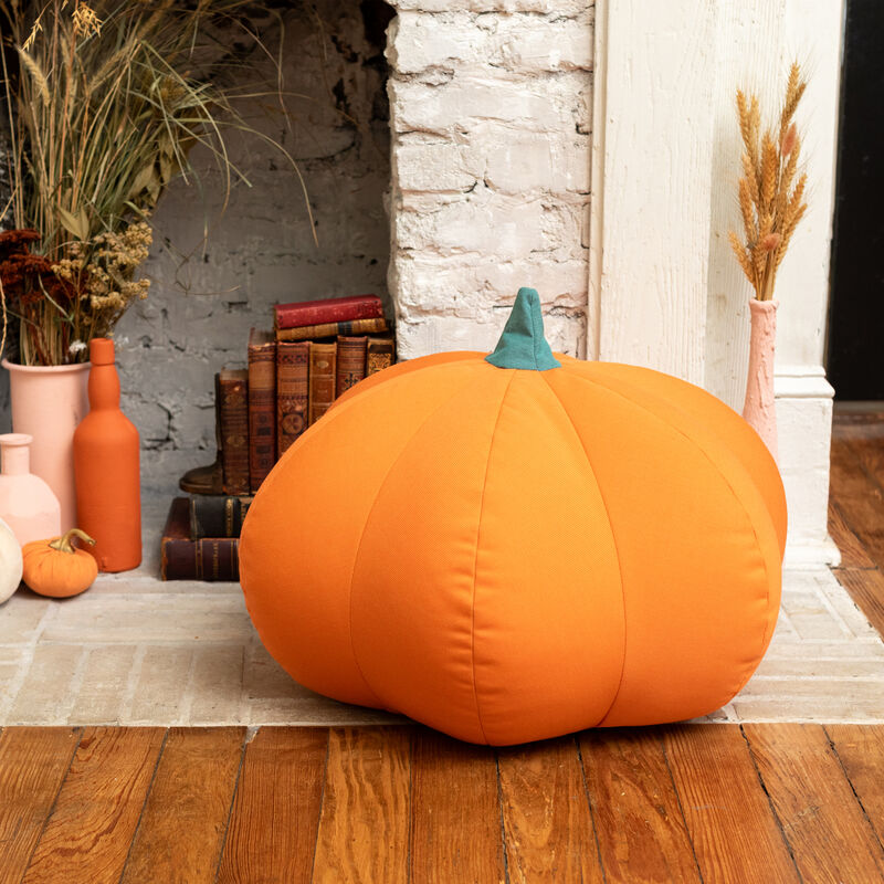 Jaxx Pumpkin Pouf - Luxurious Ottoman for Fall & Halloween Décor - Indoor/Outdoor Sunbrella Tangerine