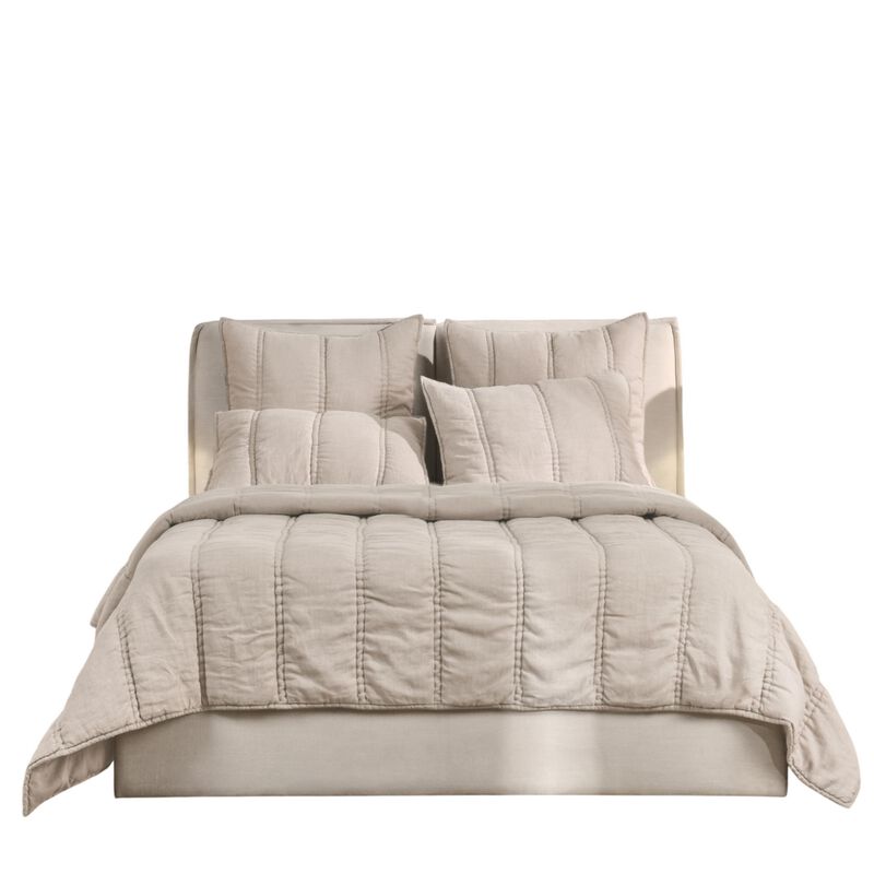 Rawi King Quilt, Beige Sustainable Channel Stitch Ramie and Cotton - Benzara