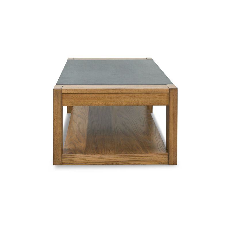 Enty Lift Top Coffee Table, Waterproof Faux Stone, 48 Inch Brown Wood - Benzara
