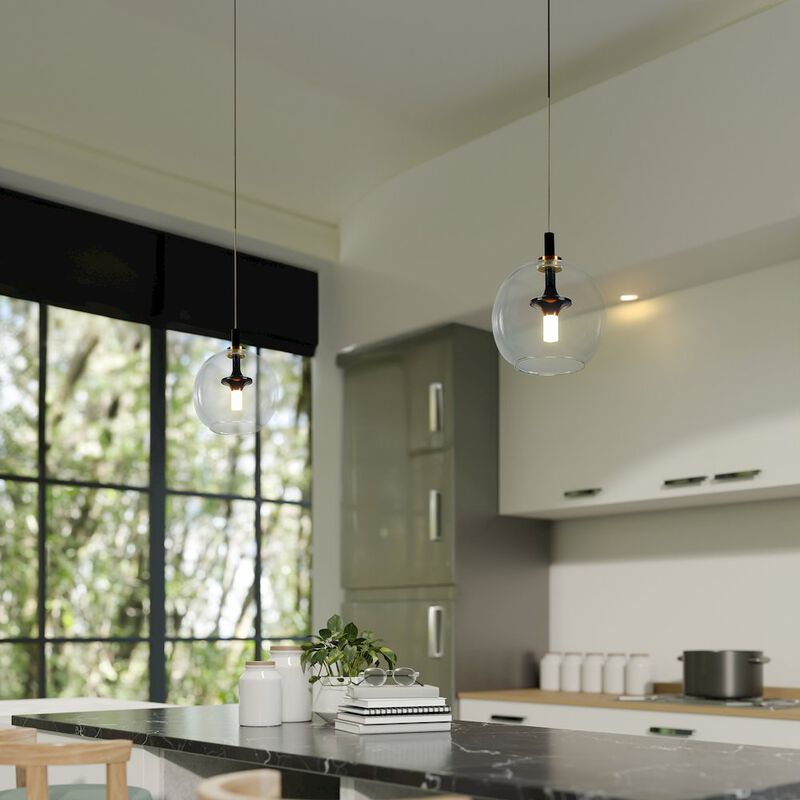 VONN Lighting Integrated LED Height Adjustable Pendant Light with Glass Shade in Antique Brass