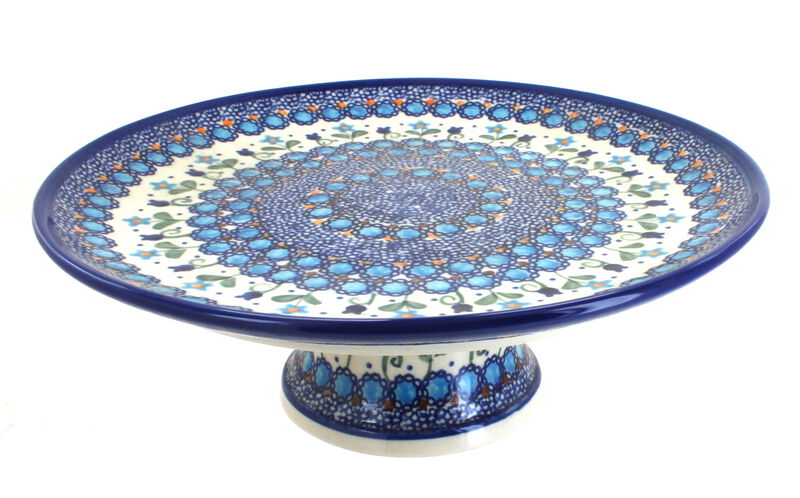 Blue Rose Polish Pottery Autumn Burst Cake Plate