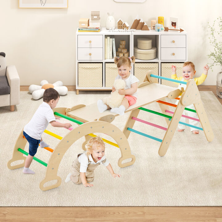 2-in-1 Wooden Kids Climber Toys with Triangle Arch Ramp