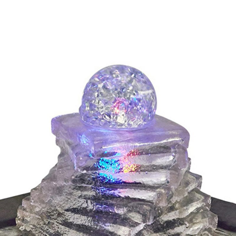 Sumi 8 Inch Spiral Ice Tabletop Water Fountain, Glass Ball Multicolor Black - Benzara