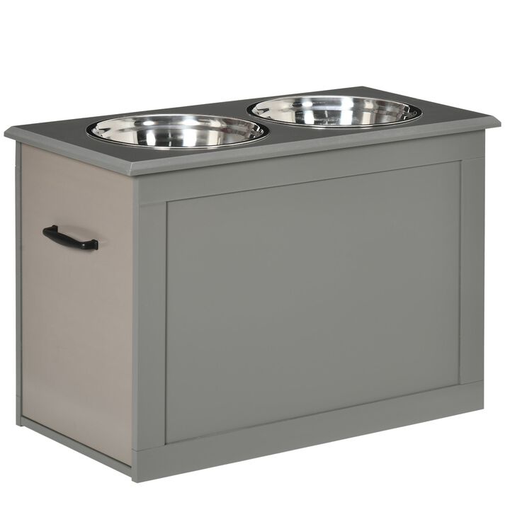 Gray Pet Dining Station: Raised Feeder with Storage for Large Dogs