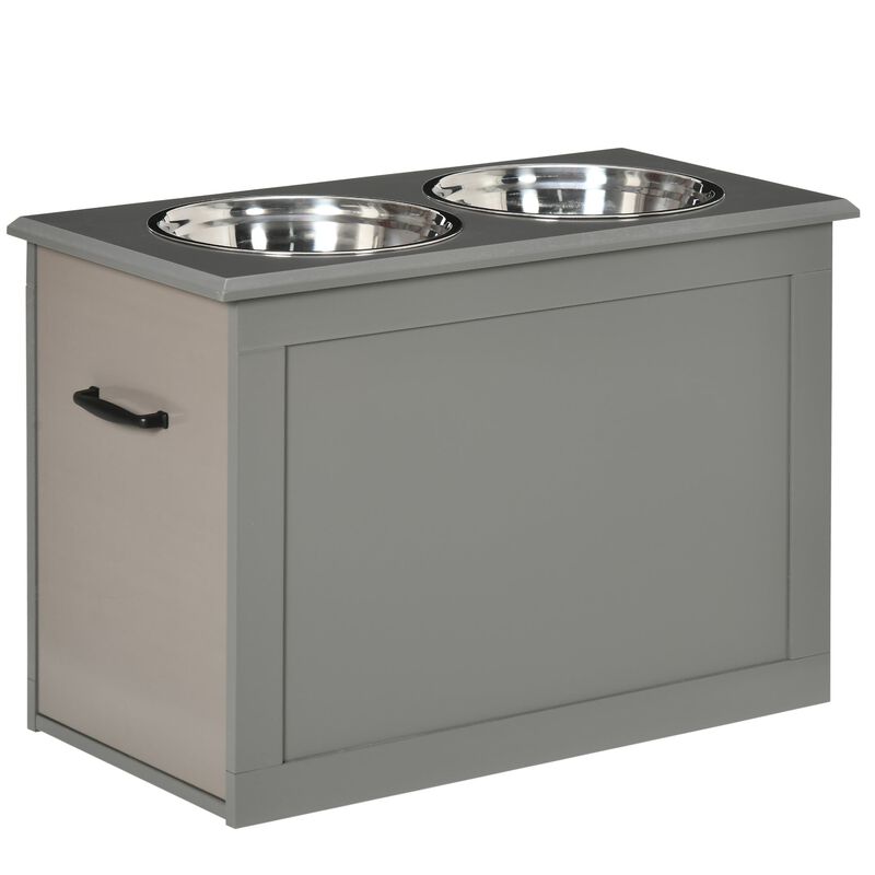 Gray Pet Dining Station: Raised Feeder with Storage for Large Dogs