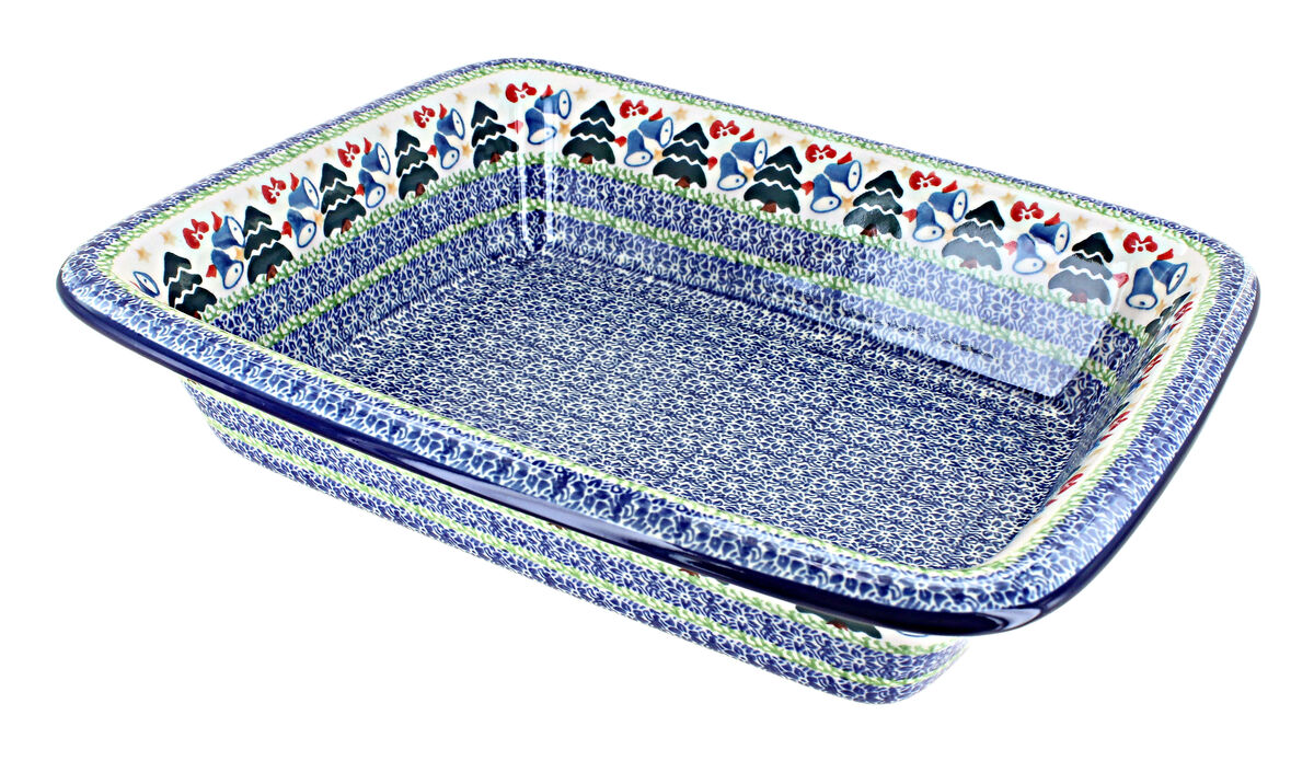 Blue Rose Polish Pottery Rustic Pines Medium Rectangular Baker