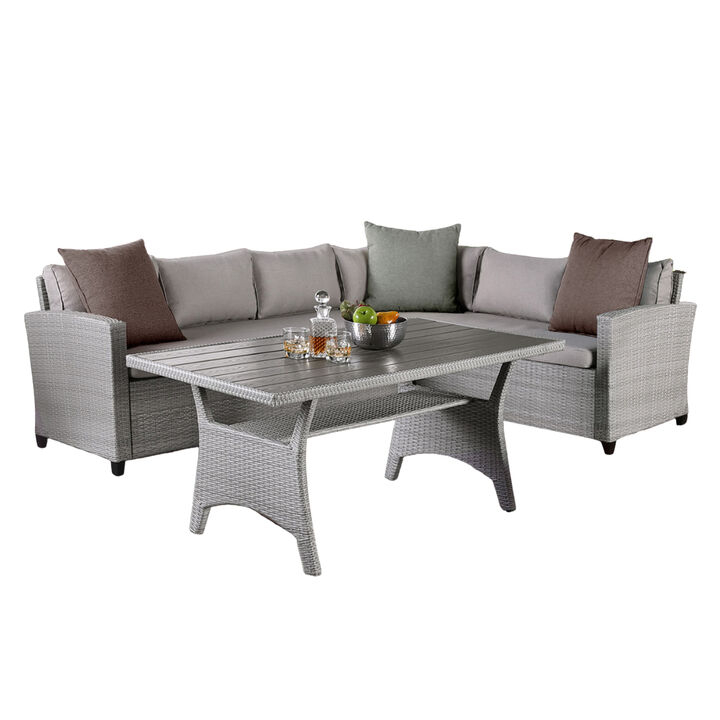 Maria 3 Piece Outdoor Patio Dining Set, L Sectional Sofa with Table, Black