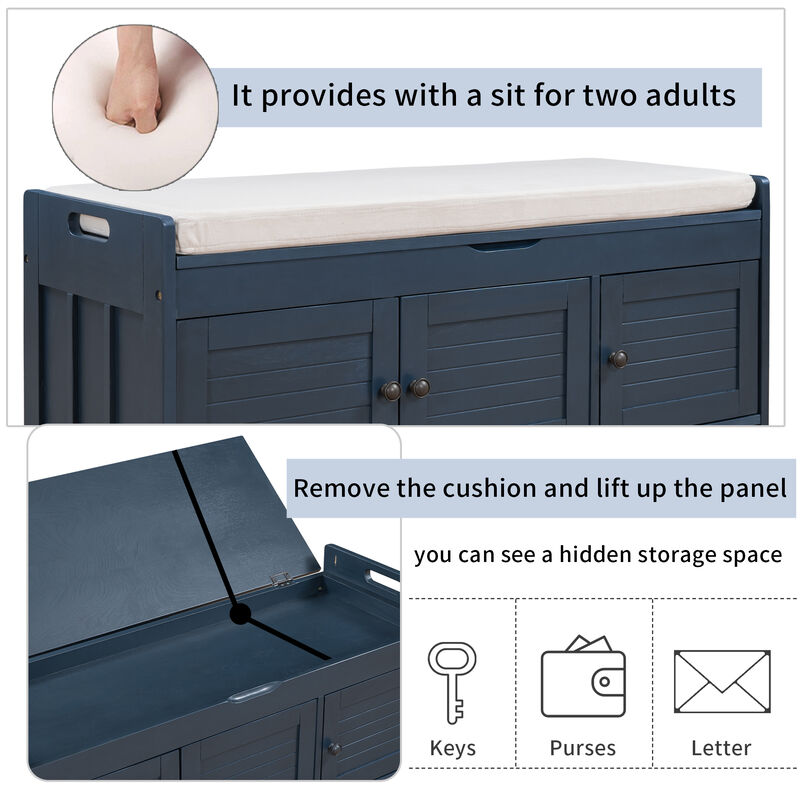 Merax Multifunctional 3 Shutter-shaped Doors Storage Bench