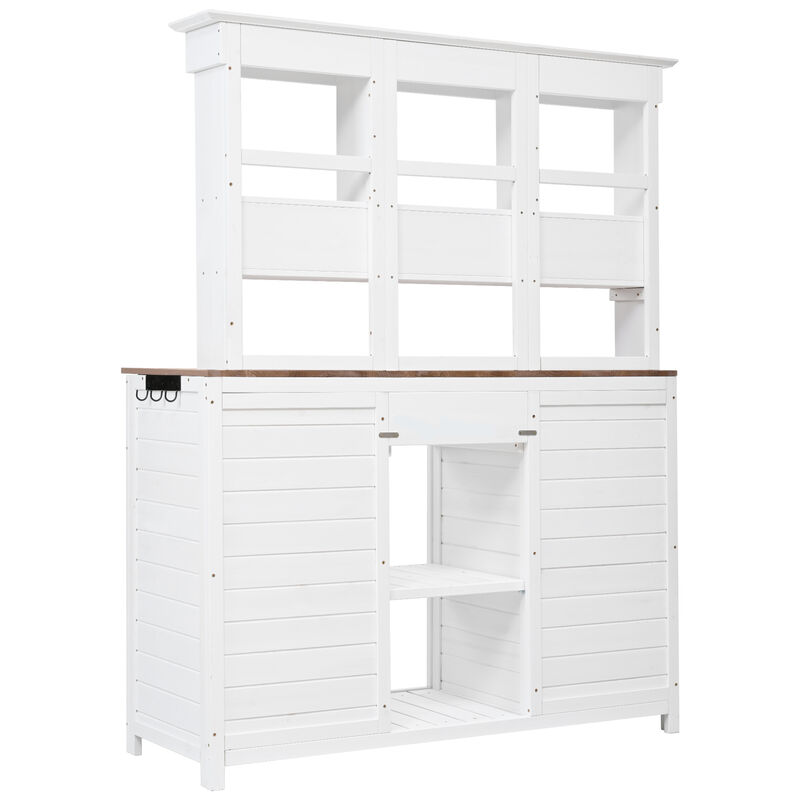 Merax Patio Garden Potting Bench Table with Hutch