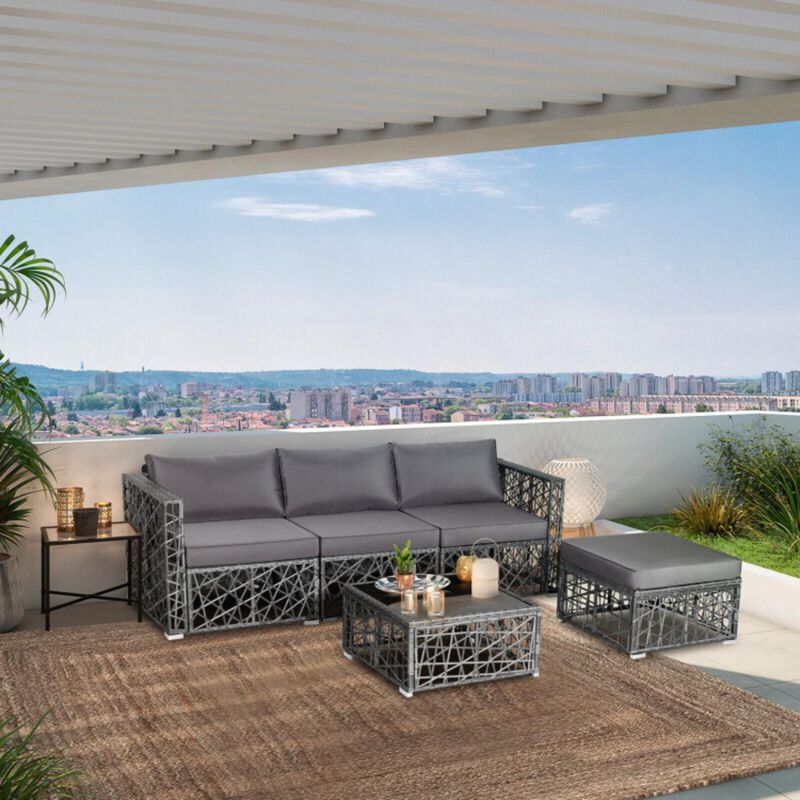 Hivvago 5 Pieces Patio PE Rattan Wicker Sofa Furniture Set