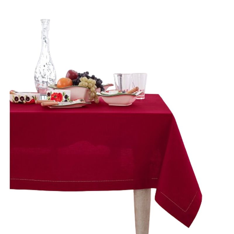Solino Home Cotton Linen Hemstitch Tablecloth for Thanksgiving, Christmas