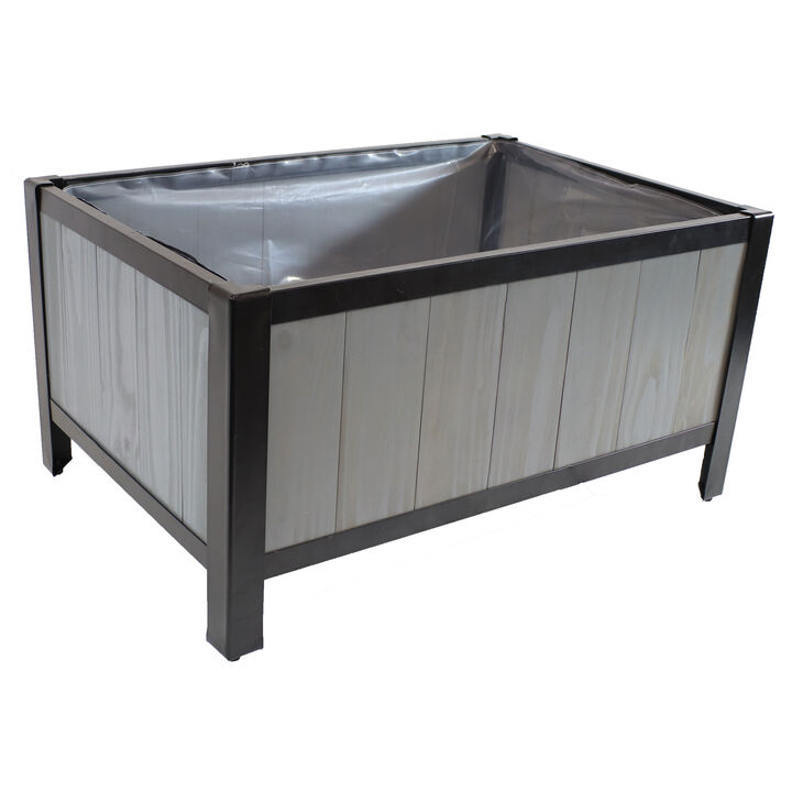 Acacia Wood Steel-Framed Planter Box with Removable Planter Bag
