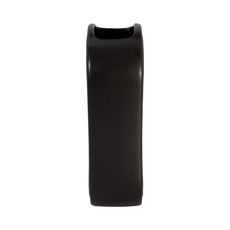 11" Ceramic Oval Ridge Vase, Black