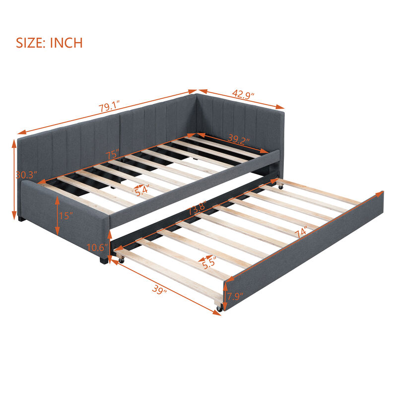 Merax Upholstered Daybed Bed Frame with Trundle