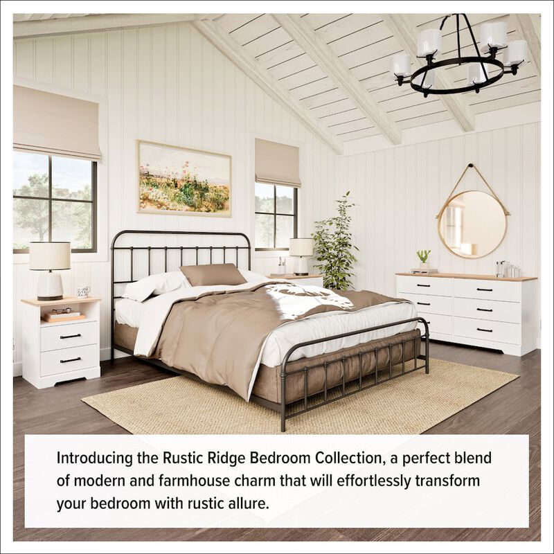 Prepac Rustic Ridge 6 Drawer Dresser, 18.25 D x 53.25 W x 28.5 H, White & Oak