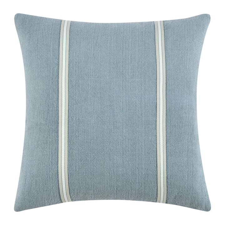Tiso Throw Pillow, Woven Tape Pattern, 24 Inch Blue Cotton Linen Blend - Benzara
